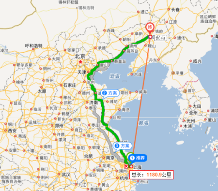 上海距沈阳直线距离多少公里？