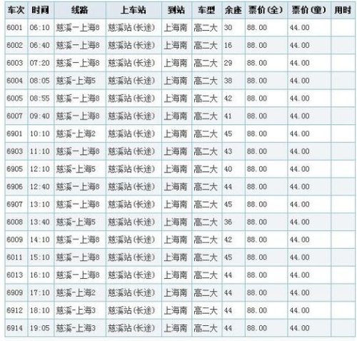 上海长途汽车客运总站时刻表查询