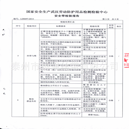 安全带安全绳需要检测报告吗？