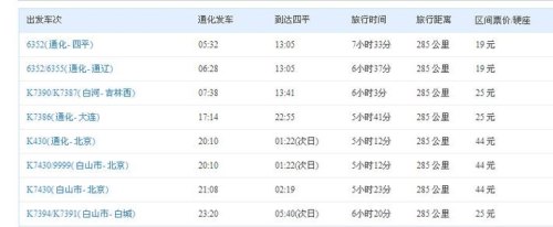 长春至通化客车时刻表